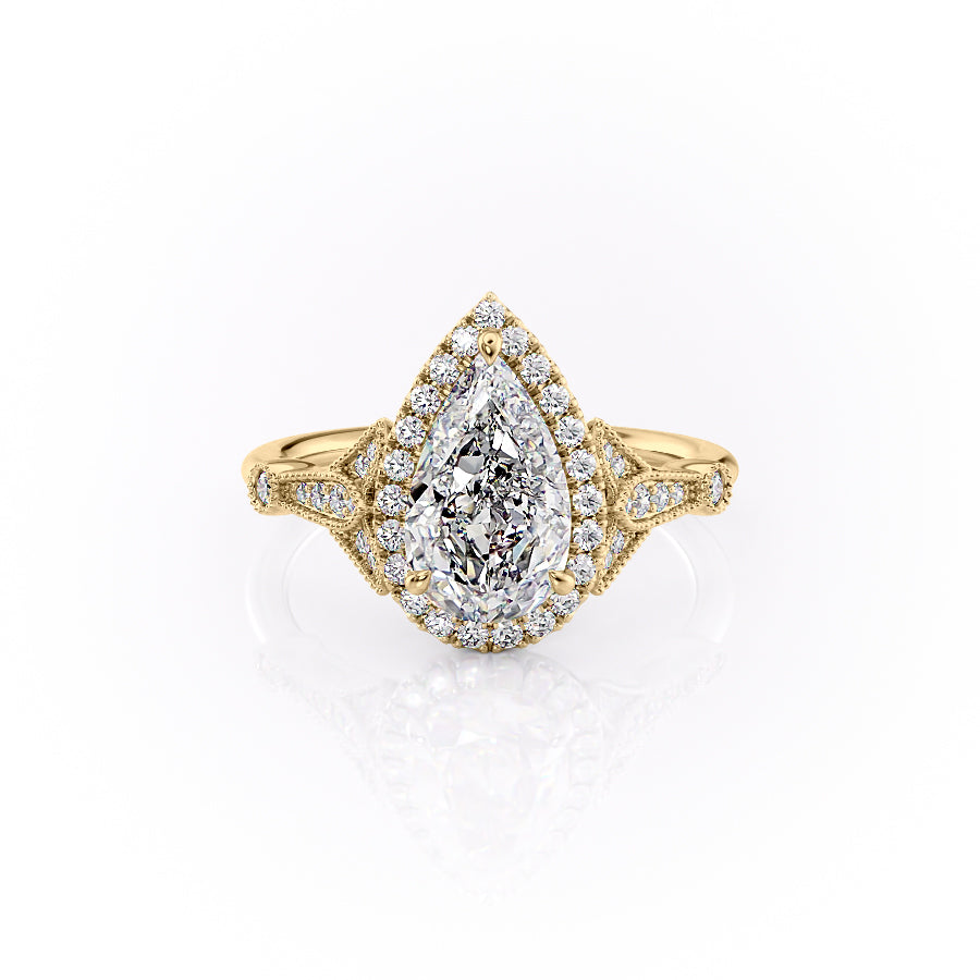 The Halo Stephanie Set With A 5 Carat Pear Moissanite