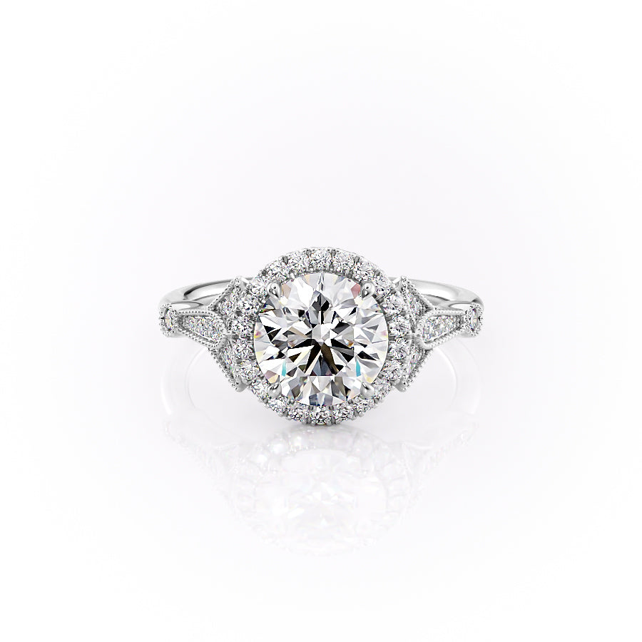 The Halo Stephanie Set With A 2 Carat Round Moissanite