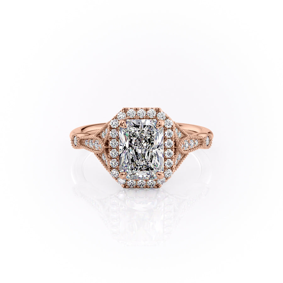 The Halo Stephanie Set With A 3 Carat Radiant Lab Diamond