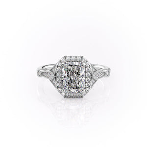 The Halo Stephanie Set With A 2.5 Carat Radiant Lab Diamond