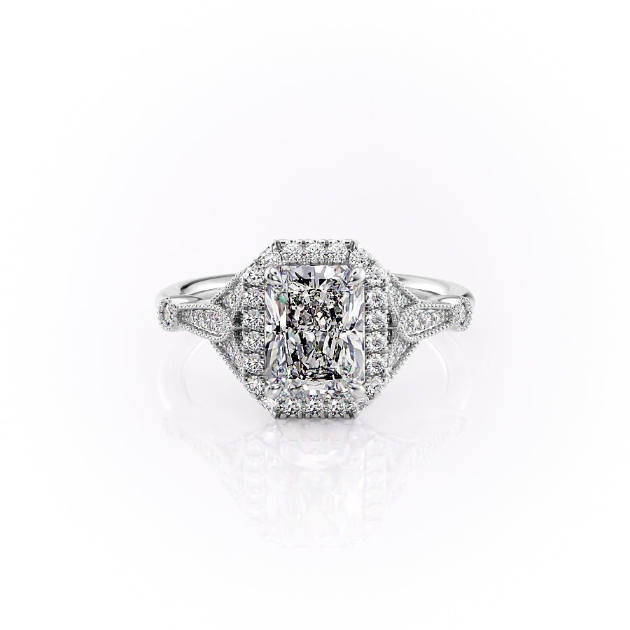 The Halo Stephanie Set With A 2.5 Carat Radiant Lab Diamond
