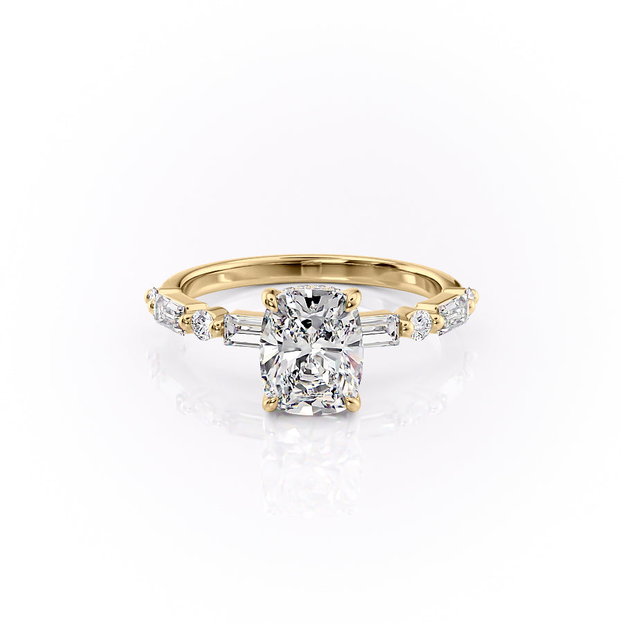 The Patricia Set With A 5 Carat Elongated Cushion Moissanite