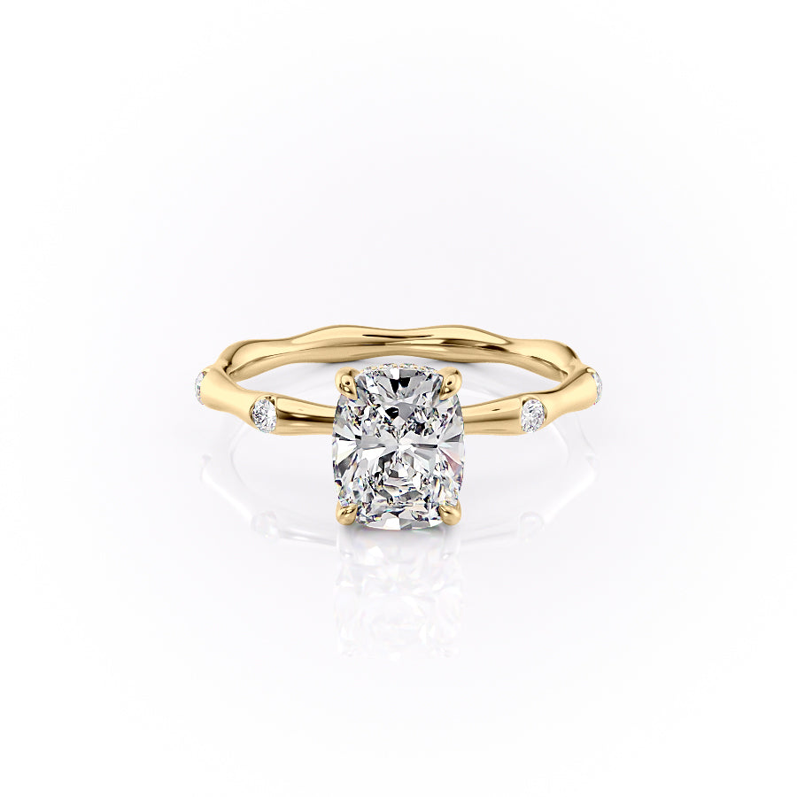 The Samantha Set With A 2.5 Carat Elongated Cushion Lab Diamond