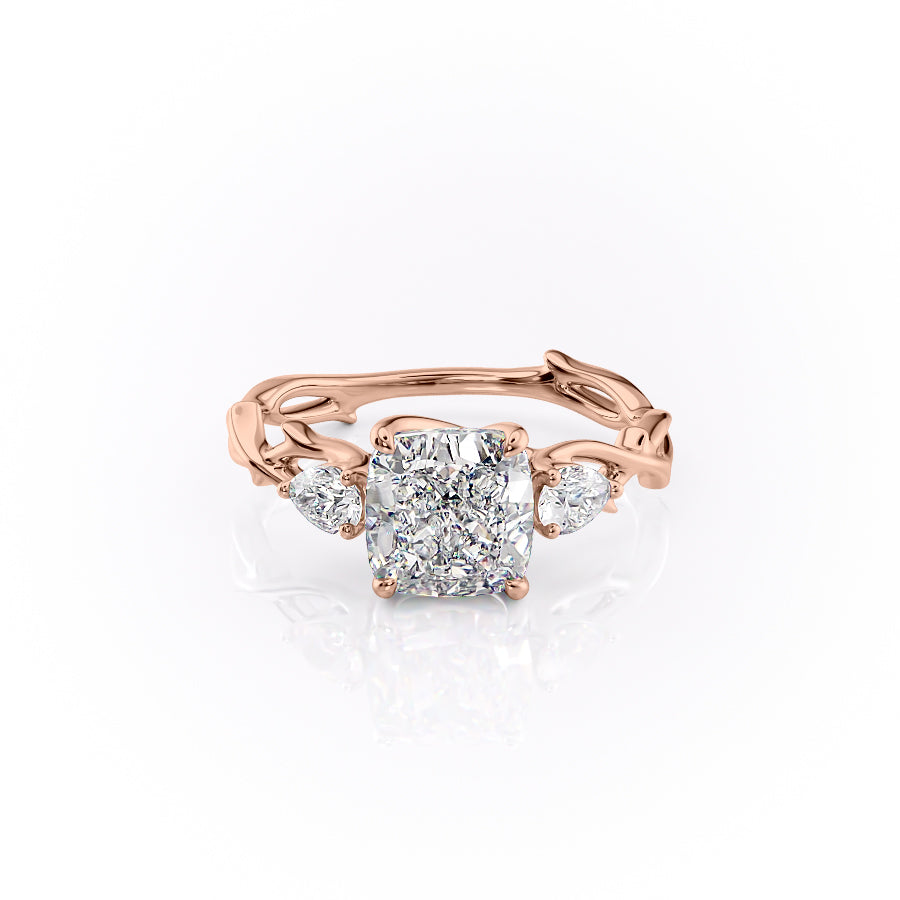 The Three Stone Twig Set With A 2.5 Carat Cushion Lab Diamond