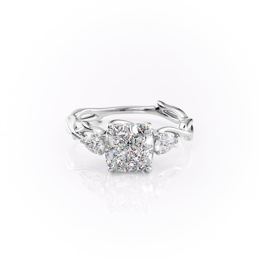 The Three Stone Twig Set With A 1 Carat Cushion Lab Diamond