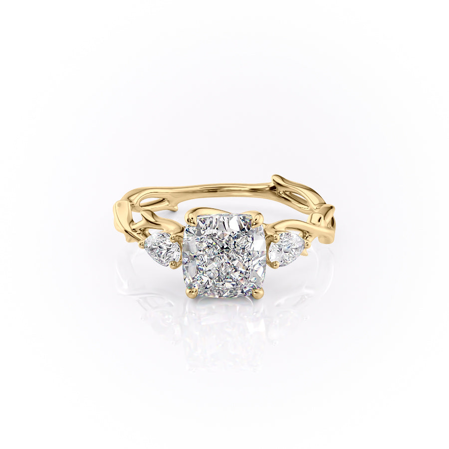 The Three Stone Twig Set With A 4.5 Carat Cushion Moissanite