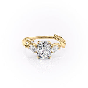 The Three Stone Twig Set With A 3.5 Carat Elongated Cushion Moissanite