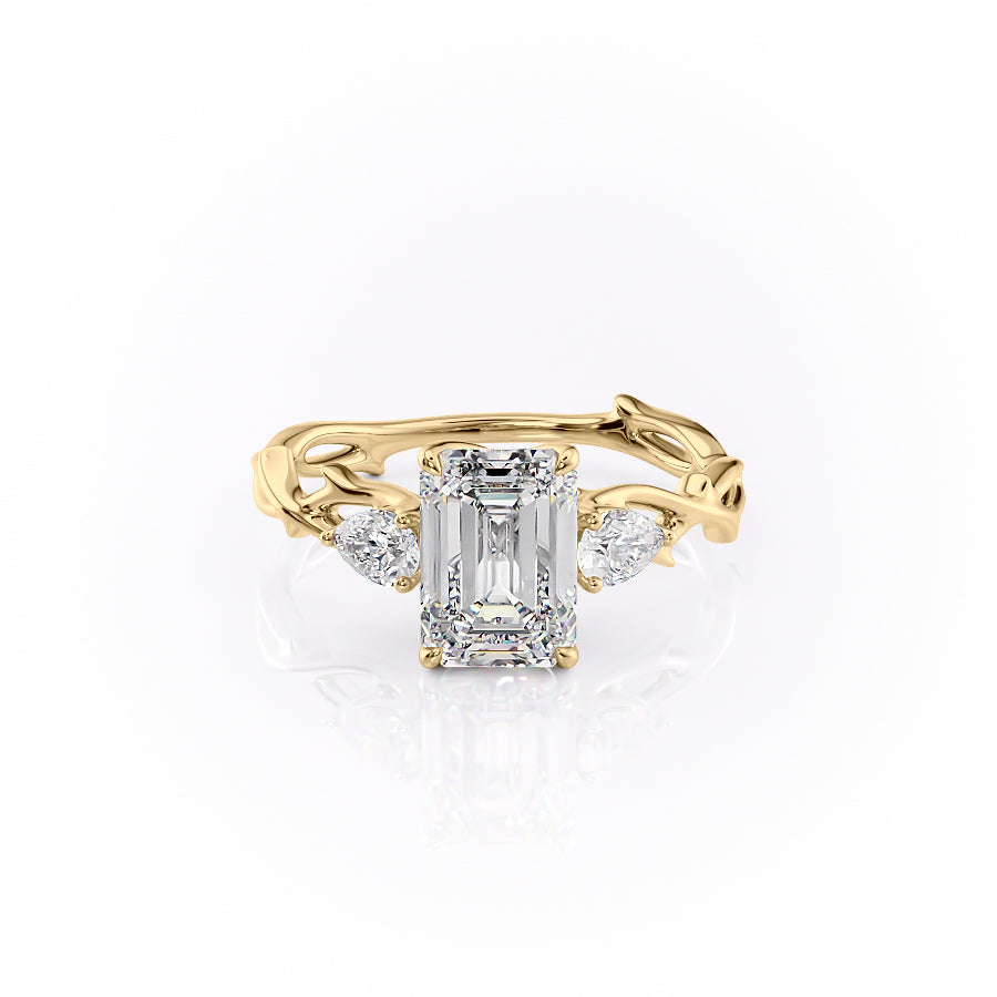 The Three Stone Twig Set With A 4.5 Carat Emerald Moissanite