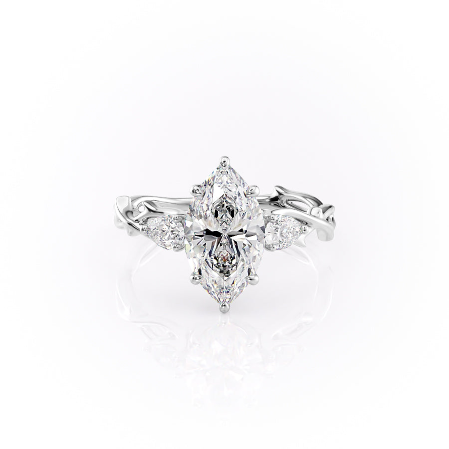 The Three Stone Twig Set With A 2.5 Carat Marquise Lab Diamond