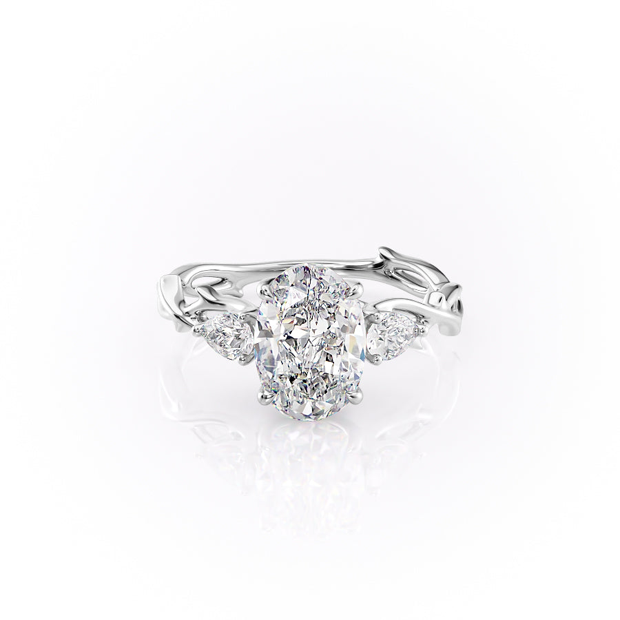 The Three Stone Twig Set With A 4.5 Carat Oval Moissanite