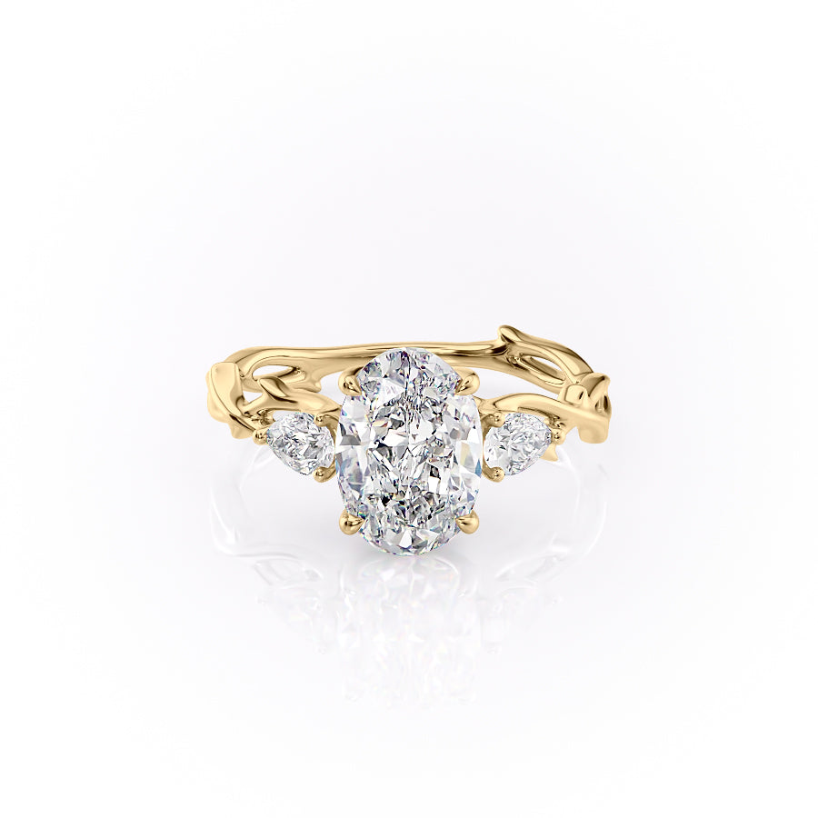 The Three Stone Twig Set With A 1.5 Carat Oval Lab Diamond