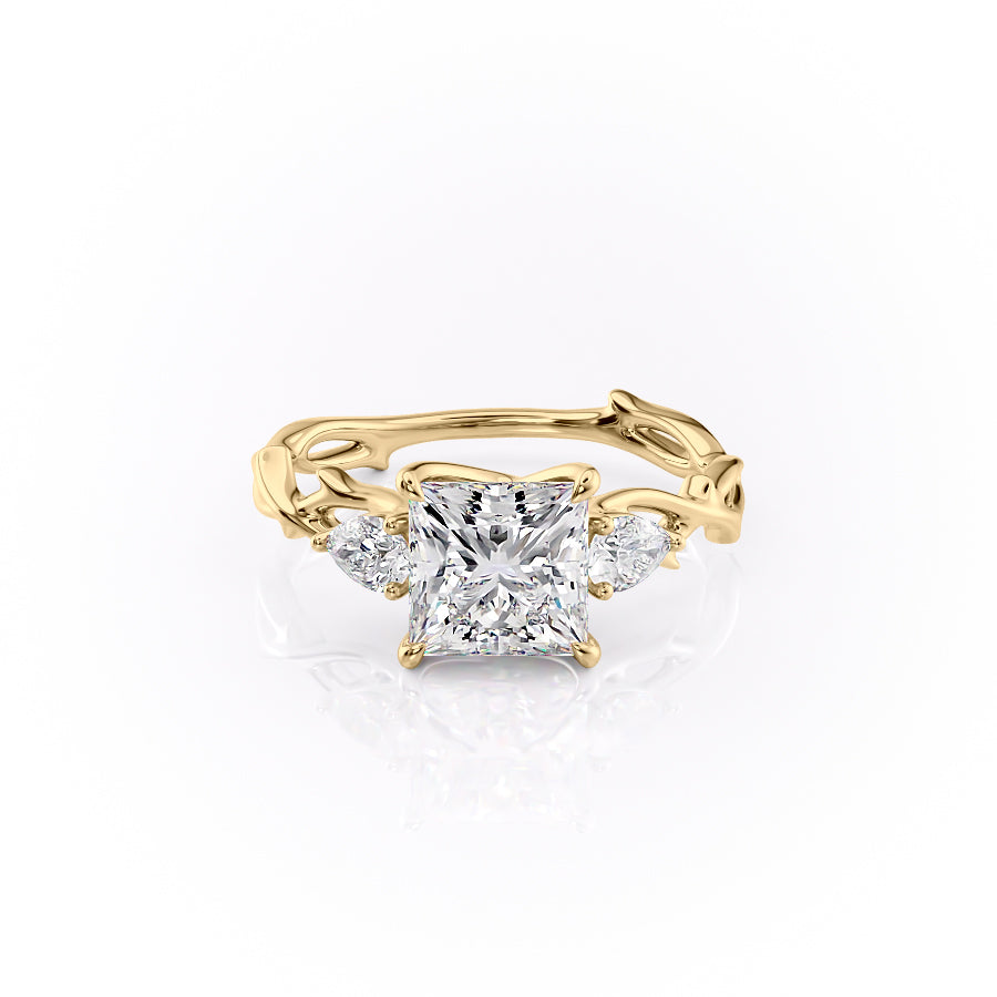 The Three Stone Twig Set With A 1.5 Carat Princess Moissanite