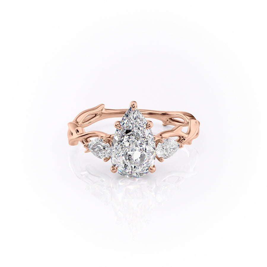 The Three Stone Twig Set With A 2.5 Carat Pear Moissanite