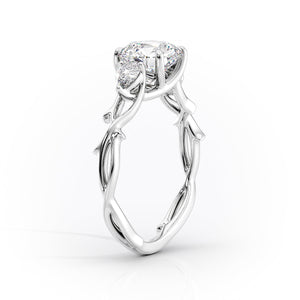 The Three Stone Twig Set With A 2.5 Carat Round Lab Diamond