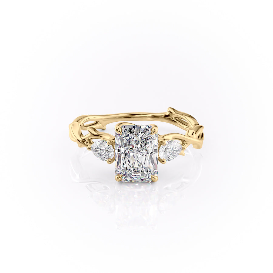 The Three Stone Twig Set With A 2.5 Carat Radiant Lab Diamond