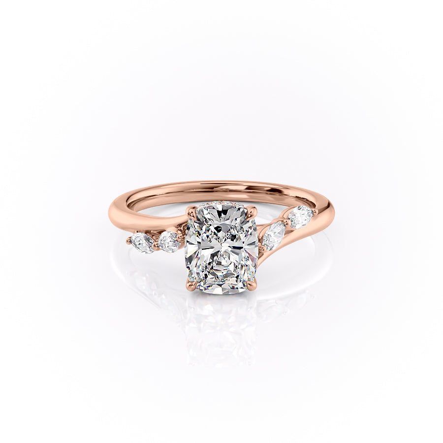 The Nova Set With A 2.5 Carat Elongated Cushion Moissanite