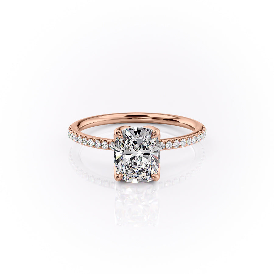 The Pave Lisa Set With A 1 Carat Elongated Cushion Lab Diamond