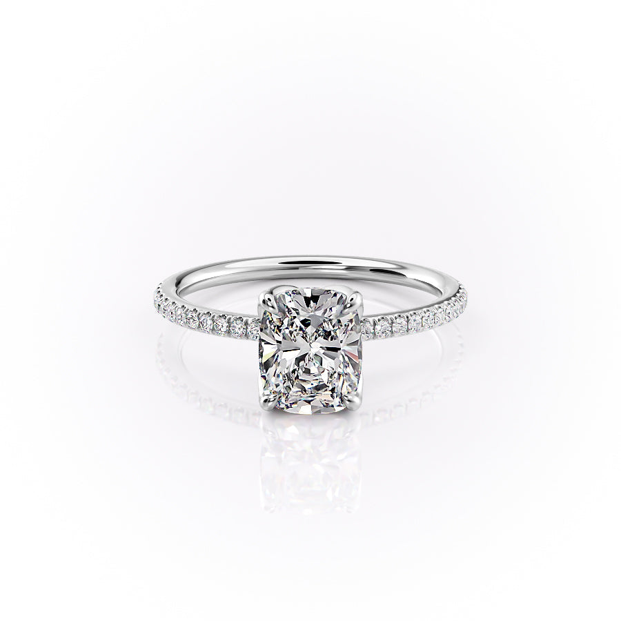 The Pave Lisa Set With A 2.5 Carat Elongated Cushion Lab Diamond
