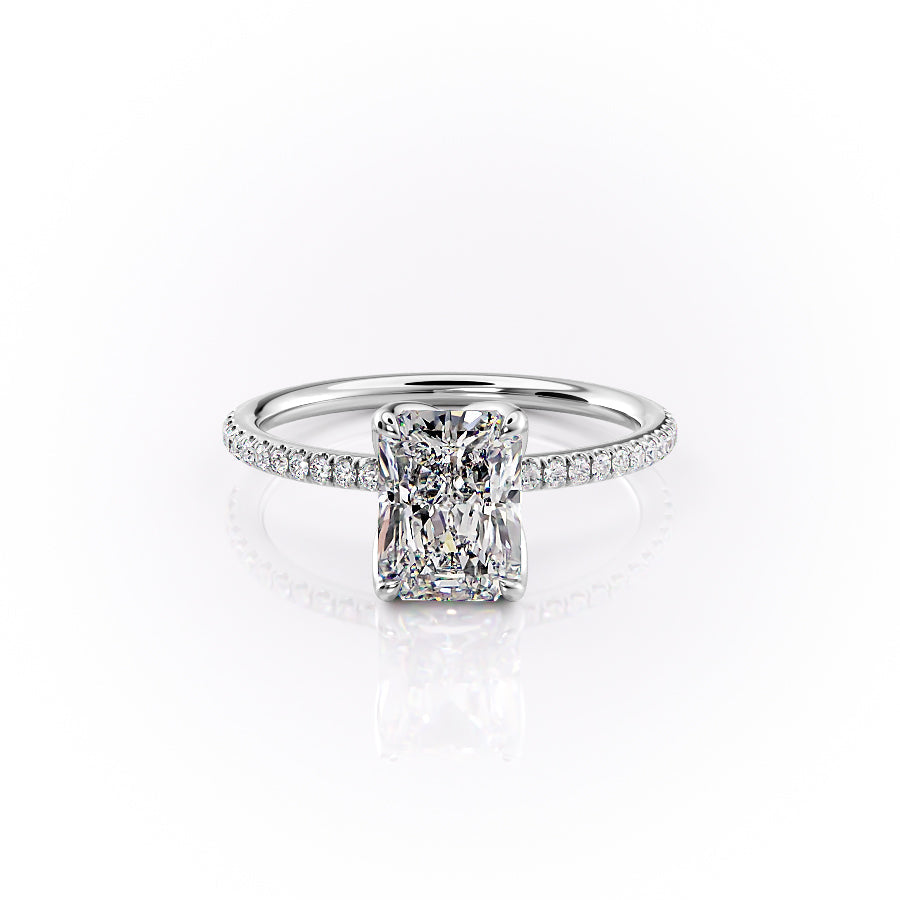 The Pave Lisa Set With A 1.5 Carat Radiant Moissanite