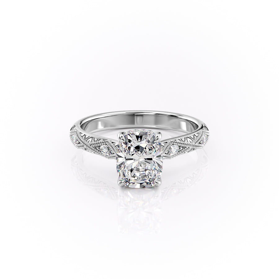 The Claudia Set With A 2.5 Carat Elongated Cushion Moissanite