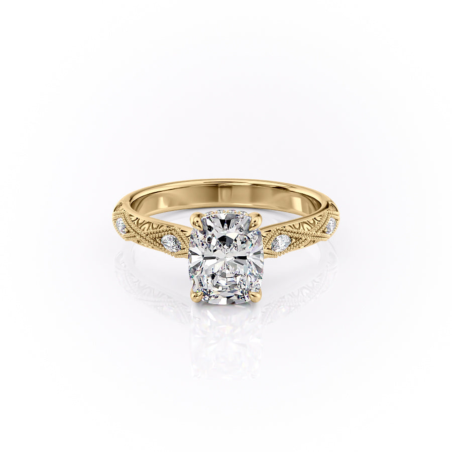 The Claudia Set With A 1.5 Carat Elongated Cushion Moissanite