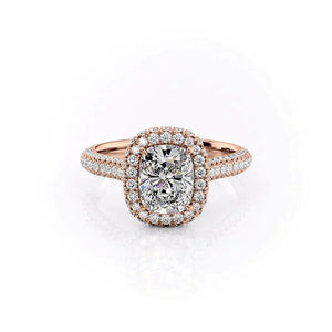 The Kylie Set With A 3 Carat Elongated Cushion Moissanite
