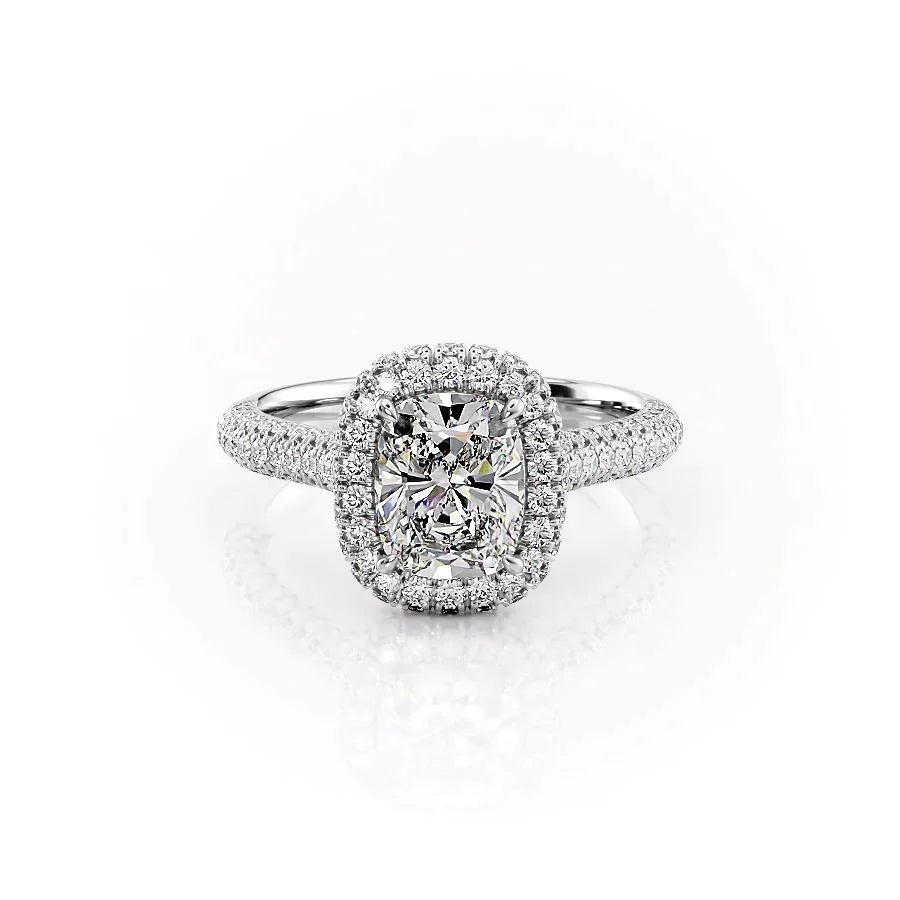 The Kylie Set With A 1 Carat Elongated Cushion Moissanite