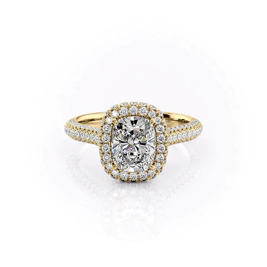 The Kylie Set With A 3 Carat Elongated Cushion Moissanite
