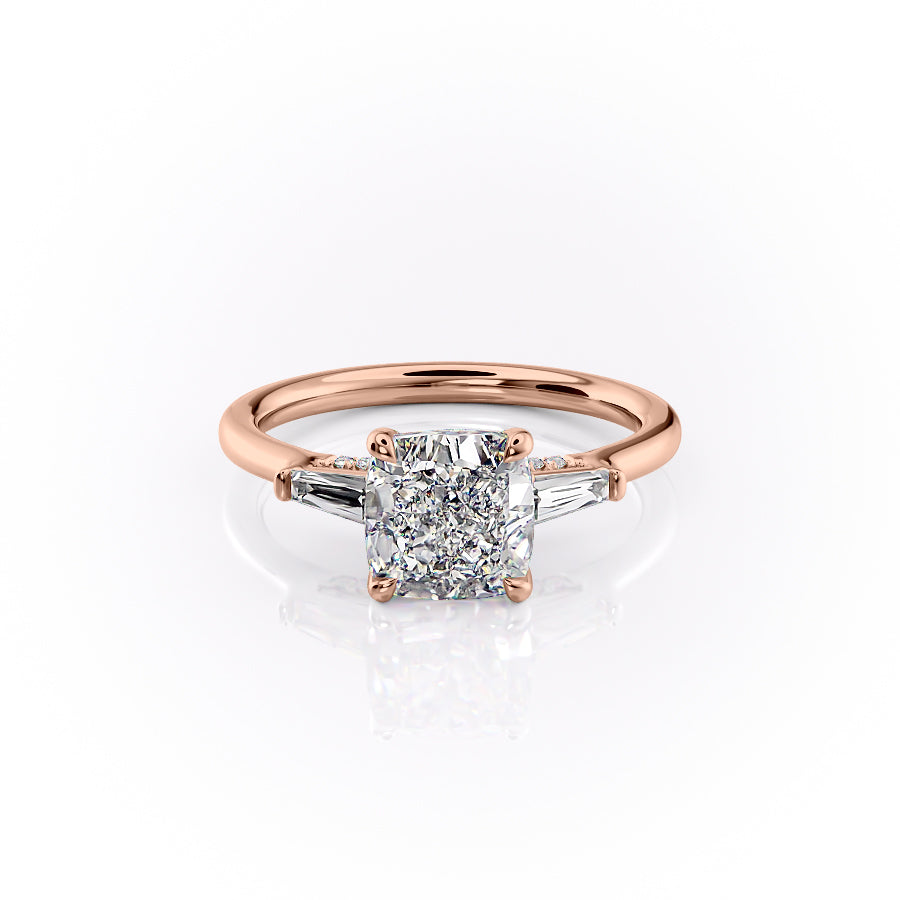 The Baguettes Megan Set With A 4.5 Carat Cushion Moissanite