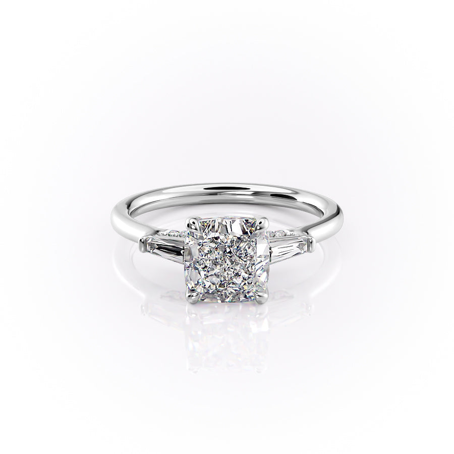 The Baguettes Megan Set With A 1.5 Carat Cushion Moissanite