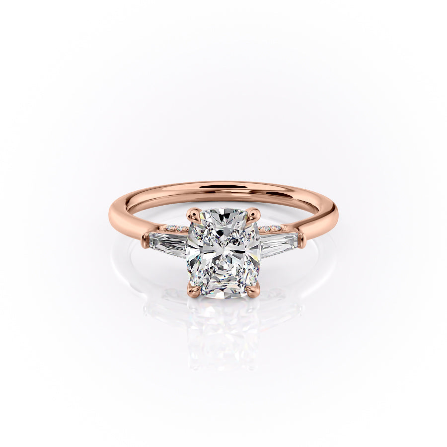 The Baguettes Megan Set With A 4.5 Carat Elongated Cushion Moissanite