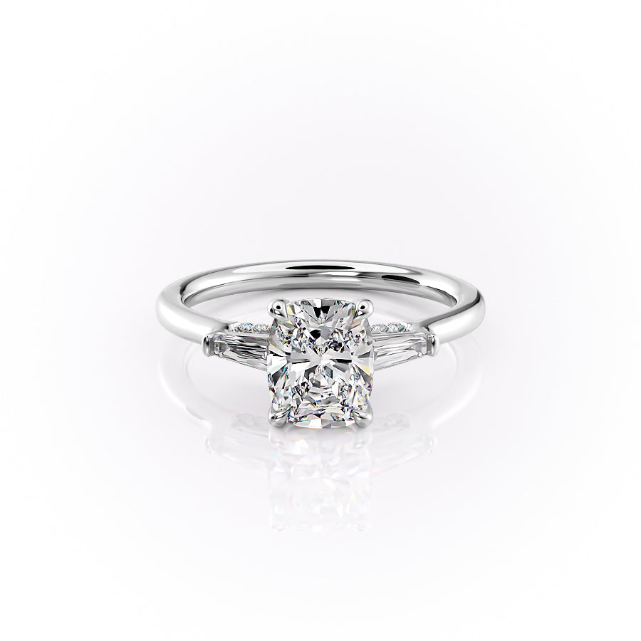 The Baguettes Megan Set With A 3 Carat Elongated Cushion Moissanite