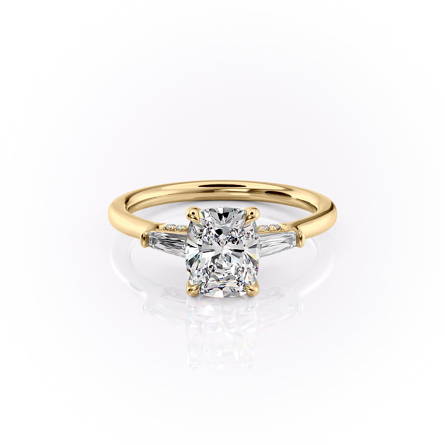 The Baguettes Megan Set With A 2 Carat Elongated Cushion Lab Diamond