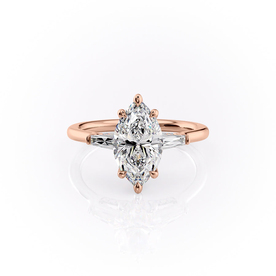 The Baguettes Megan Set With A 3 Carat Marquise Moissanite