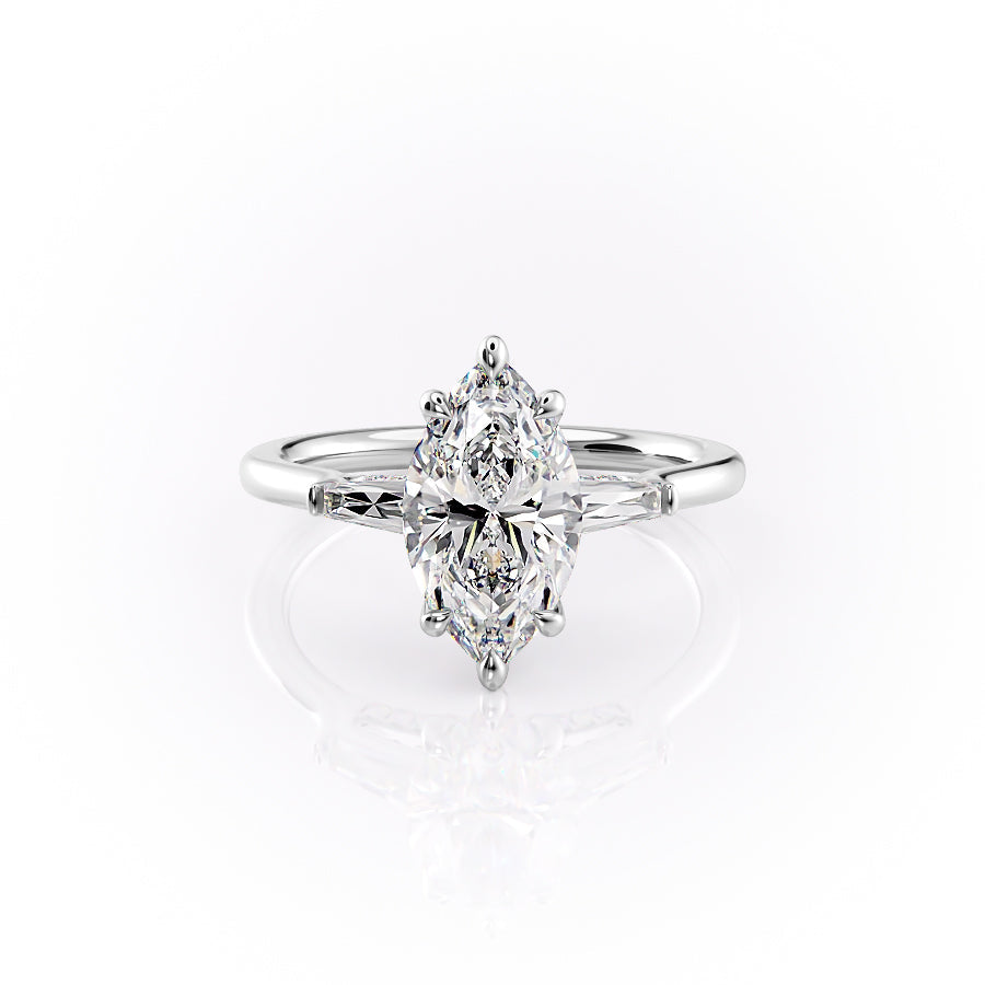 The Baguettes Megan Set With A 4.5 Carat Marquise Moissanite
