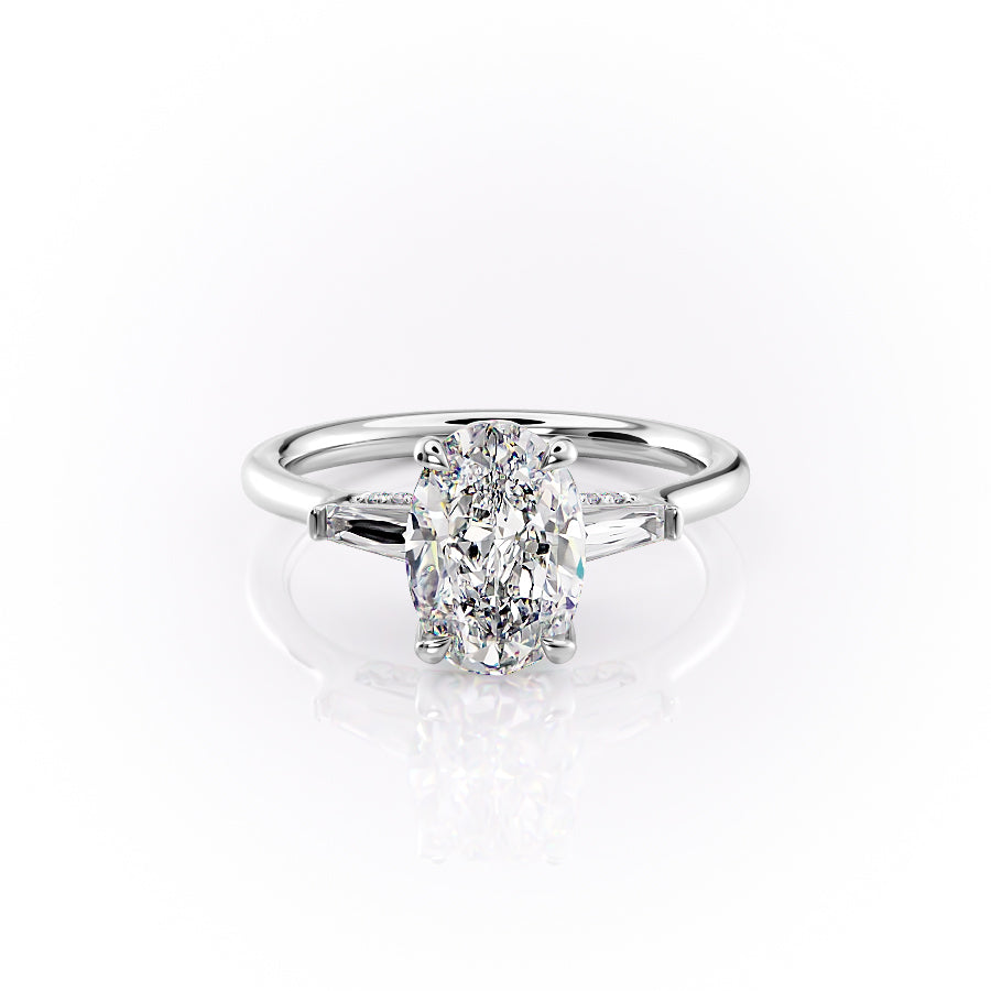 The Baguettes Megan Set With A 3.5 Carat Oval Moissanite
