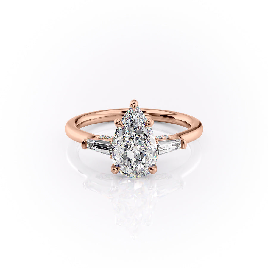 The Baguettes Megan Set With A 1 Carat Pear Lab Diamond