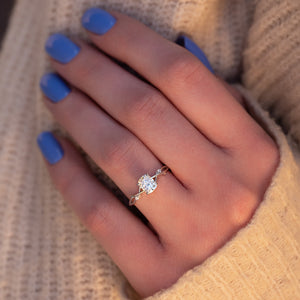 The Twig Set With A 1 Carat Elongated Cushion Lab Diamond