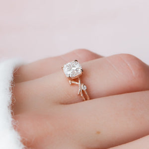 The Textured Twig Set With A 2.5 Carat Cushion Lab Diamond