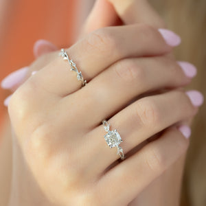 The Textured Twig Set With A Cushion Moissanite