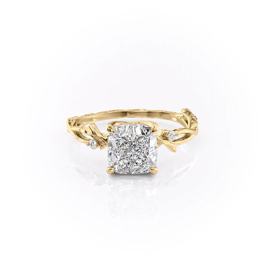 The Textured Twig Set With A 2.5 Carat Cushion Moissanite