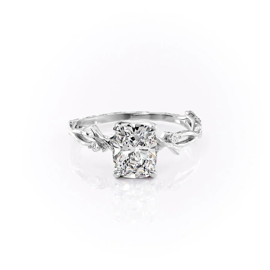 The Textured Twig Set With A 3 Carat Elongated Cushion Lab Diamond