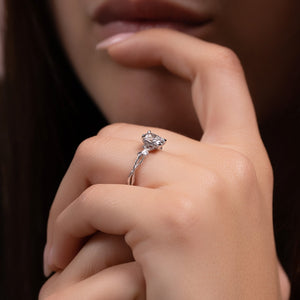 The Textured Twig Set With A 2 Carat Elongated Cushion Lab Diamond