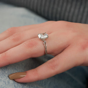 The Textured Twig Set With A 2 Carat Elongated Cushion Lab Diamond
