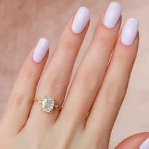The Textured Twig Set With A 2 Carat Elongated Cushion Lab Diamond