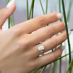 The Textured Twig Set With A Emerald Moissanite