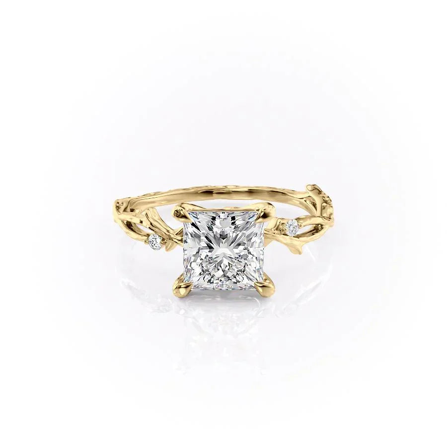 The Textured Twig Set With A 3 Carat Princess Lab Diamond