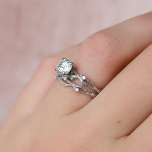 The Textured Twig Set With A Round Moissanite