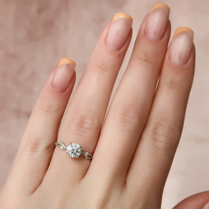 The Textured Twig Set With A Round Moissanite