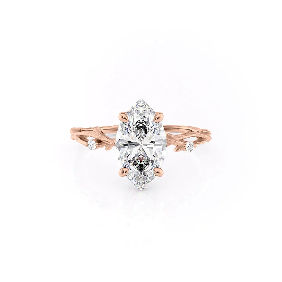 The Textured Twig Set With A 3 Carat Marquise Lab Diamond